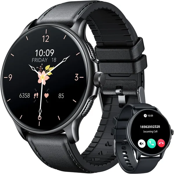 Men's Smartwatch with Calls: 1.43 Inch Round AMOLED Display Heart Rate Monitor Arterial Sleep Pressure 100+ Sports Mode Pedometer IP68 Waterproof