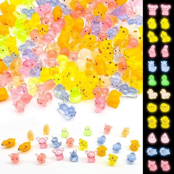 MOSTFUN 100 st miniatür djur, 10 sorters lümniga figurer, färgrika smala miniatyrfigurer för miniatyrland