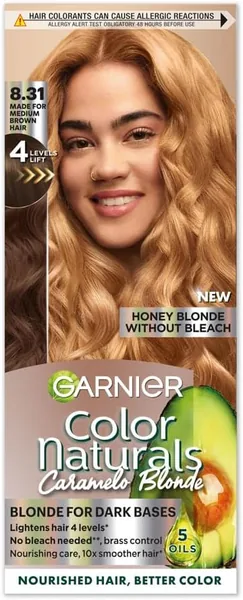 Garnier Color Naturals Caramelo Blonde Color Naturals Honey Blonde 8.31 - Blonde for Dark Bases High Lift Technology + 5 Nourisihing Oils Cruelty Free International & Vegan