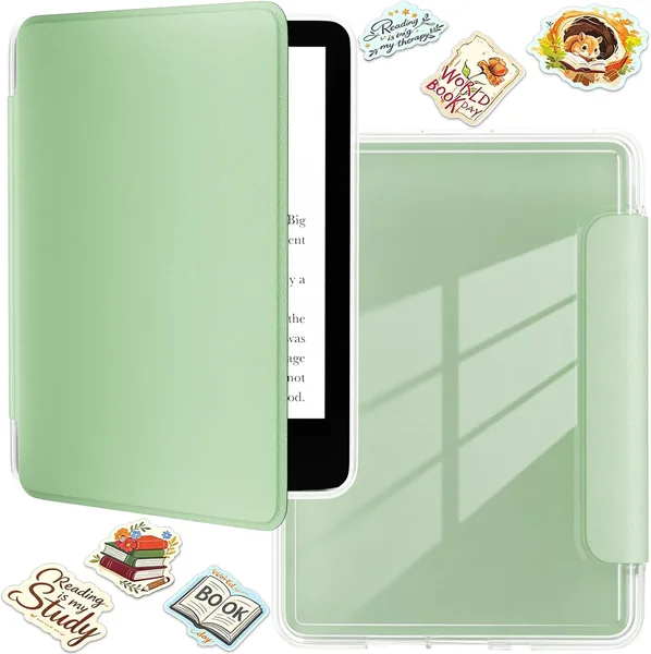 Funda para Kindle 6" All-New (2024/2022) con Pegatinas Creativas, Carcasa TPU y Acrílico Transparente, Función Auto Sleep/Wake, Ligera y Resistente (Verde) - Mejor Oferta