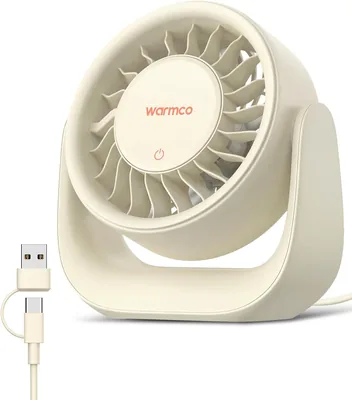 Warmco USB Desk Fan, 3-Speed Touch Control, 2 i 1 USB-A & USB-C Powered (Ingen batteri), 120° Angledjabil, Removabel Skydd