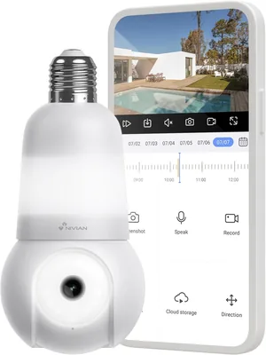 Cámara de vigilancia WiFi NIVIAN E27 tipo bombilla 2K - 360° con audio, luz, reconocimiento humano y seguimiento - Visión nocturna Best Deal