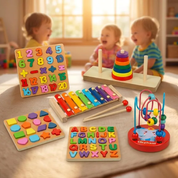 Kit Montessori Educativo Infantil 6 Peças - Brinquedos de Madeira para Coordenação Motora e Aprendizado Sensorial - 14% Off