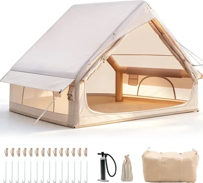 Inflatable Campingzelt mit Schornsteinöffnung & Dachfenster - Inflatables Zelt für 2-10 Personen mit Luftpumpe, Made