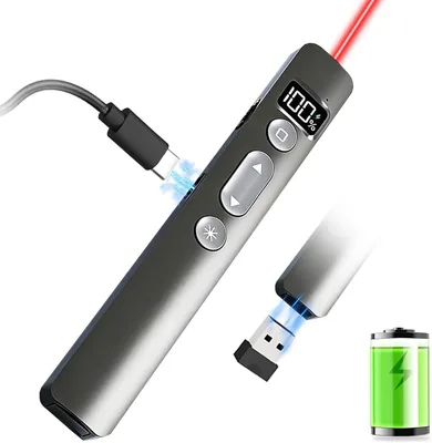 Wireless Presenter Remote, 2.4GHz USB-C Rechargeable Clickers with LED & Hyperlink Control