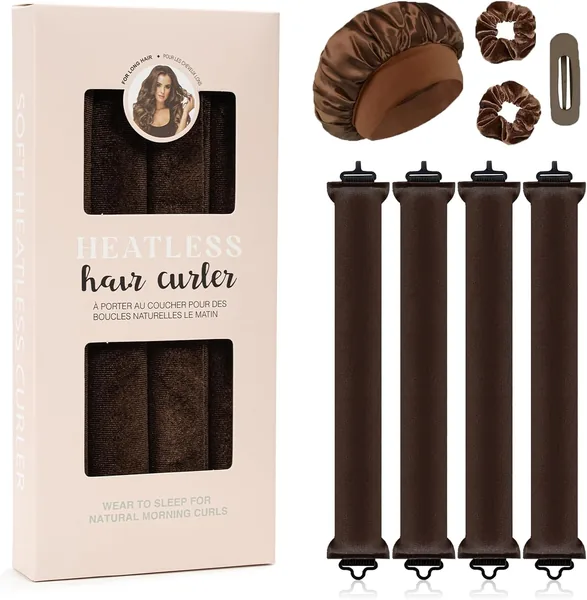 Cseece Heatless Curls, 8-Pack No-Heat Hair Curler Blowout Rods to Sleep In and Shower Cap