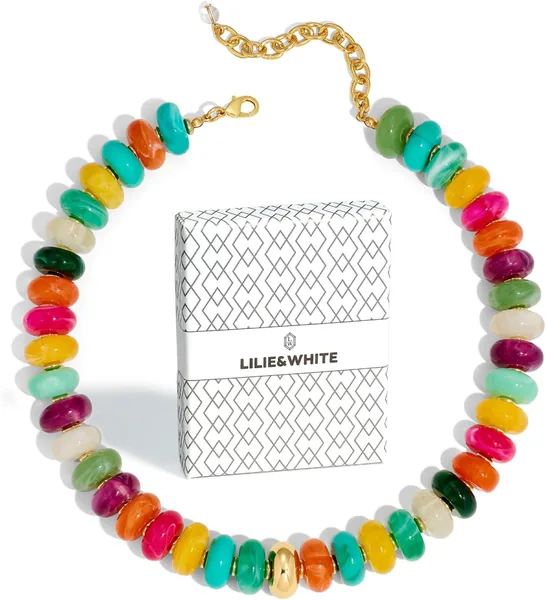 LILIE&WHITE Colorful Chunky Beaded Necklaces for Women Beach Choker Necklace Rainbow Resin Statement Necklace Jewelry Gift for Women