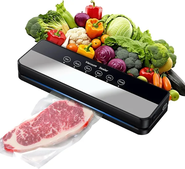 Vacuum Machine, Powerful 90Kpa Precision 5 in 1 Vacuum Food Storage System, Includes Vacuum Bag, Dry and Wet Mode Black (Black, 10 Vacuum Bags)