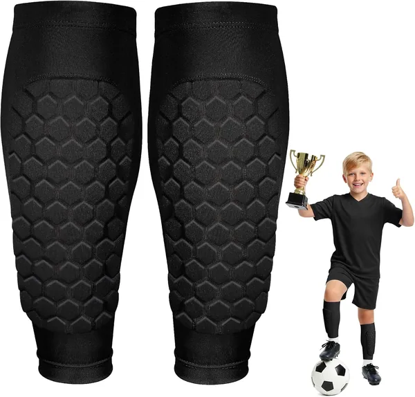 Soccer Shin Guards Shin Defender for Kids Youth Adult, Ski Shin Guards Calf Compression Sleeve with Honeycomb Shin Pads
