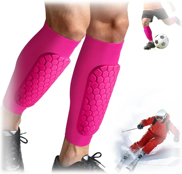 Soccer Shin Guards Shin Defender for Kids Youth Adult, Ski Shin Guards Calf Compression Sleeve with Honeycomb Shin Pads