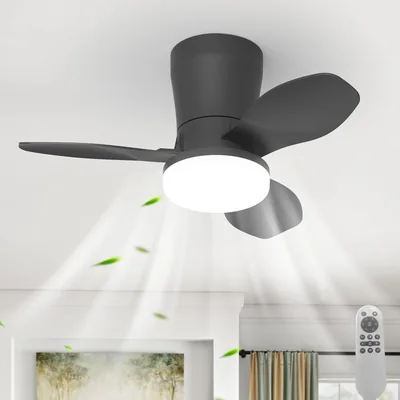 Ventilador de techo Qcyuui con luz silenciosa 65 cm LED Motor DC reversible Control remoto de 6 velocidades Ajuste de brillo