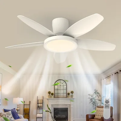 Ventilateur de plafond Qcyuui 106 cm avec LED silencieuse, moteur DC réversible, télécommande, 6 vitesses, minuteur, contrôle séparé - Meilleur Prix