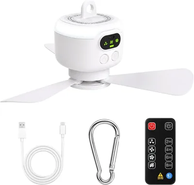 Mapille 8000mAh Réchargeable Ventilateur de Camping avec Lumière, Petit Ventilateur de Toit de Tente Silencieux à 4 Vitesses avec Télécommande, Mini