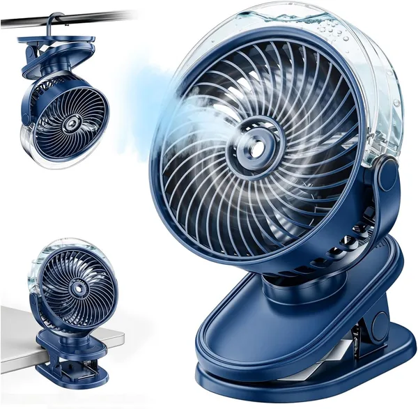 Ventilador portátil con nebulizador, Mini ventilador para bebés, 6000mAh recargable, Rotación de 360°, USB-C con 4 velocidades, Clip de escritorio F