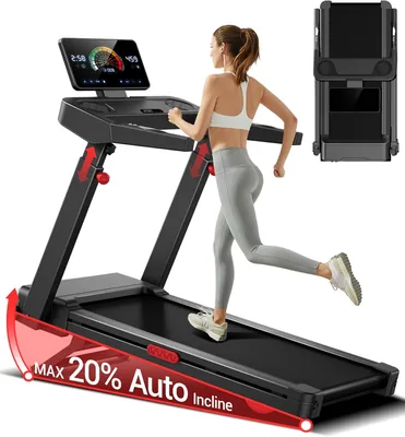 Tapis de course LONTEK avec inclinaison automatique 20%, 14KM/H - Tapis pliable avec console réglable en 4 niveaux, 3.5HP