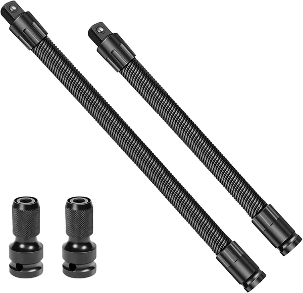 1/2 Flexible Shaft Extension Extender Torque Socket, Flexible Socket Extension Bar, Universal Impact Driver Ratchet Wrench Adapter for Automotive Repair & Tight Spaces (2pcs)