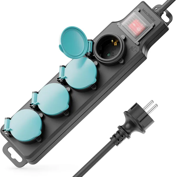 deleyCON Outdoor Power Strip 4 Outlets - with Switch - IP44 with 5 m Cable