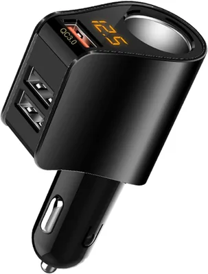 TAKUZA Rozdzielacz zapalniczki samochodowej 4 w 1, 80 W, ładowarka z QC3.0 i USB, woltomierz LED