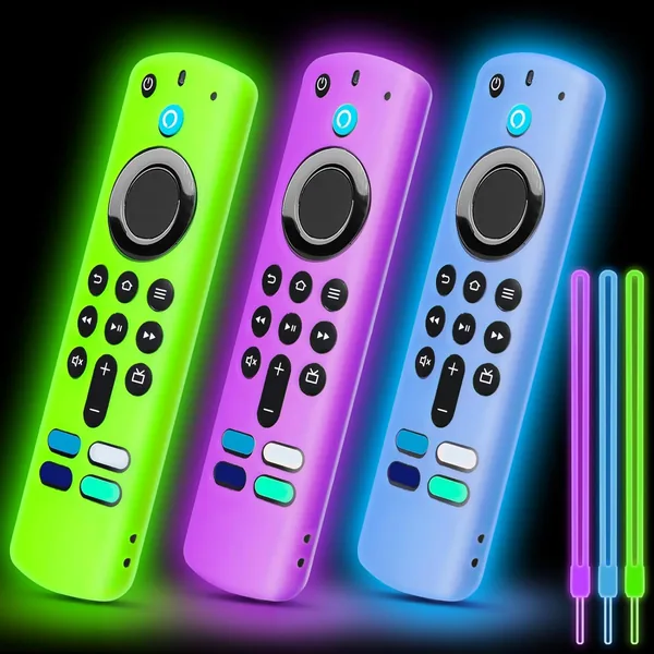 3Pack Protecte Case Cover for TV Stick 3rd Gen 4K/ Max TV with Voice Remote, Glow in The Dark, Lanyard, Anti-Slip Silicone Protective Case (Green, Blue, Purple)
