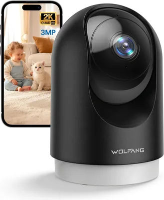 Cámara de vigilancia WOLFANG 2K Interior, Cámara de seguridad PTZ WiFi 360° con seguimiento, Visión nocturna y Audio de dos vías
