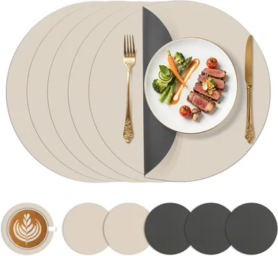 KitchenBoss Washable Placemats American, Set di 6 con Cosini, Diametro 38 cm, Look in Pelle - Sconto del 15%