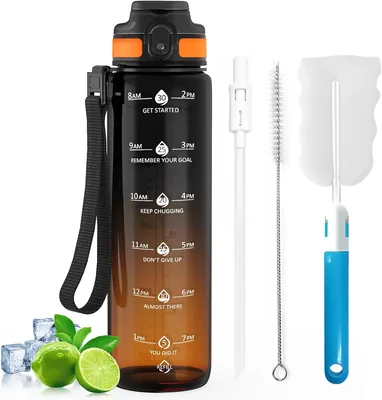 Gylinm Trinkflasche 1 Liter - BPA-Frei Tritan, Sportwasserflasche mit Entfernbarem Strohhalm, Lecksichere Wasserflasche