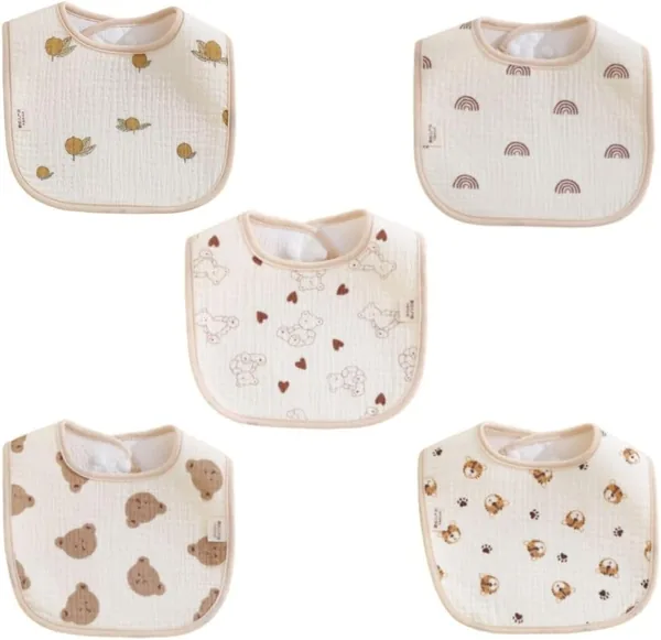 Bestby 5-Piece Baby Bib Set - Assorted Patterns U-Shaped