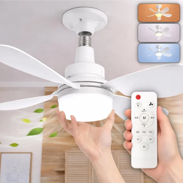 CLAR - Ventilador de techo con luz, ventilador de pequeña habitación, ventilador pequeño, ventilador de techo con luz