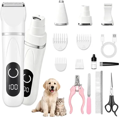 HULJUBY Cortadora Eléctrica 4 en 1 para Mascotas, Diseño Silencioso y Inalámbrico con Pantalla LCD, Incluye Accesorios