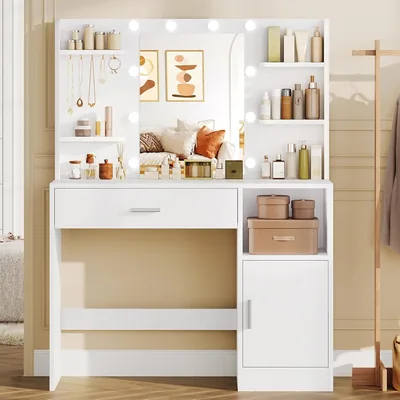 TEENFON Vanity Desk with Mirror & Lights Best Deal