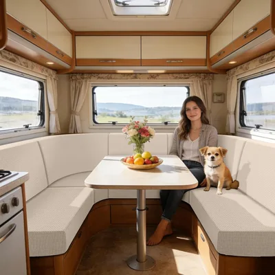 SYLC Caravan Stoelbedekking Stretch Jacquard, Sofacussens met 2 Spanbanden Anti-slip, Voor RV Auto Camper M