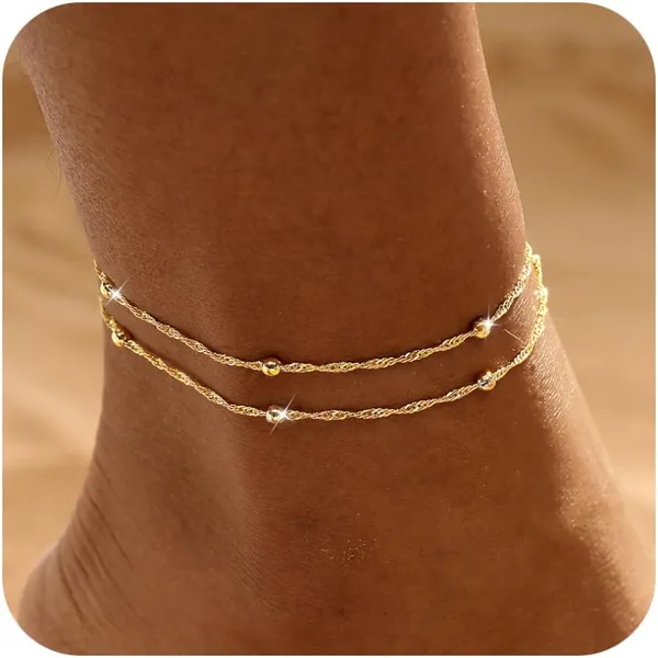 Warshion Ankle Bracelets for Women - 14K Gold Plated Waterproof Gold Anklet Delicate Chain Women