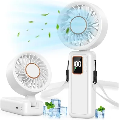 Mini Ventilateur Turbomulti, 3-en-1 Pliable de Poche, 5 Vitesses, 6000mAh Rechargeable, Autonomie jusqu'à 14 Heures, Petit Portable