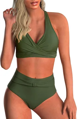 Maillot de bain Adigaber à imprimé 2 pièces pour femme, haut de bikini avec contrôle du ventre et taille haute style vintage - Meilleur Prix