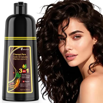 Shampoo Tinte para Cabello Dark Brown, Coloración Semipermanente 3 en 1