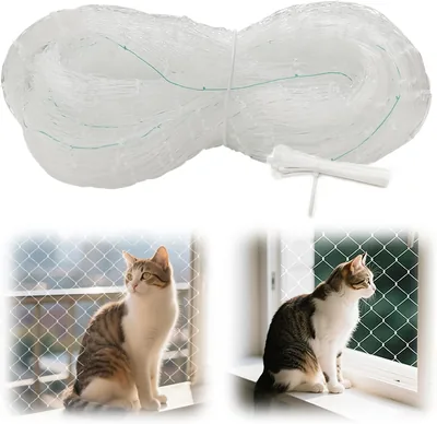 ROEOWENE Cat Net for Balcony - Transparent 4 x 3 m Grid, No Drilling