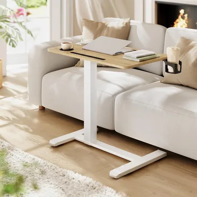 Bureau debout VASAGLE sur roulettes, table mobile réglable en hauteur avec plateau 70 x 40 cm, 2 porte-gobelets, emplacement pour téléphone ou tablette, Oak Y - Best Deal