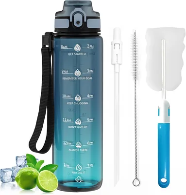 Gylinm Trinkflasche 1L - BPA-frei, Sporttrinkflasche mit abnehmbarem Strohhalm, auslaufsicher