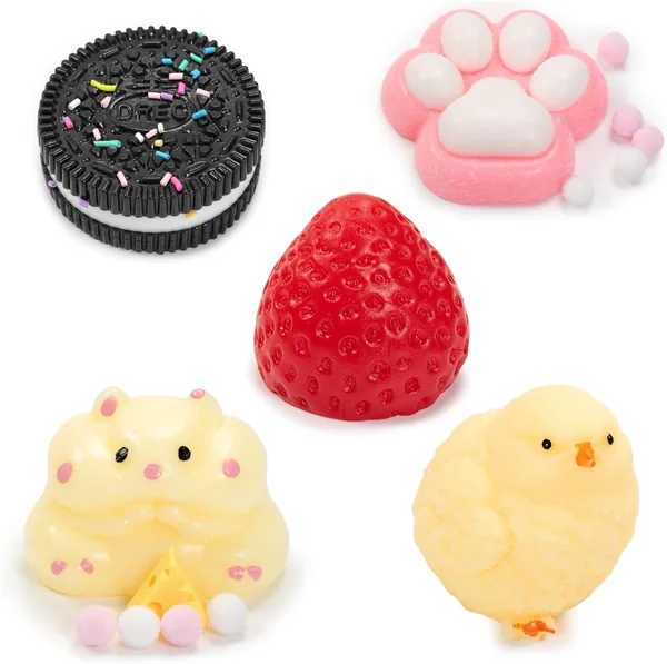 Taba Squishy Toys 5 PCS Soft Squeeze Fidget Toy Kawaii Stress Relief Sensory for Adults Anxiety Relaxation