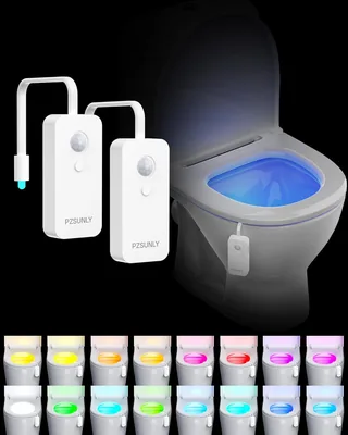 Lampe LED pour Toilette PZSUNLY, IP65 Étanche, 16 Couleurs, 2 pcs | Détecteur de mouvement, Rechargeable, 500 mAh, Design Ultra-