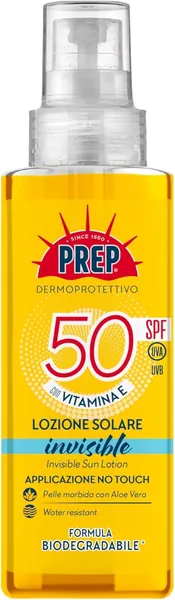 Prep, Crema Solare Invisibile, SPF50, con Vitamina E, Succo di Aloe Biologico, Protegge dai Rayi UVA/UVB, Pelle Morbida e Protetta