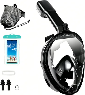 Bonbell Máscara Snorkel Buceo Completa 180° Panorámica Adultos Kit | Visores HD, Antivaho y Anti-Fugas, Silicona S