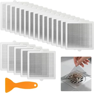 20 Pack Drain Hair Catchers, 15x15cm Self-Adhesive Strainer