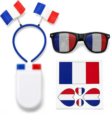 Kit de Supporteur AHEZQILU France 2026, 4 Pièces avec Bandana, Idéal pour le Match de Football 2026, Verres & Maquillage