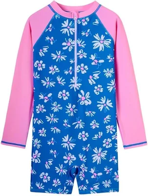 LIBREDGE Girls Long Sleeve Rash Guard One-Piece Swimsuit UPF 50+