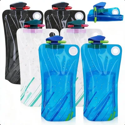 vnfsmy Faltenwasserflasche, 6er Pack, Flexibler Falten mit Karabiner, 1000ml Trinkbeutel, Wiederverwendbar BPA-frei Wasserflasche Best Deal