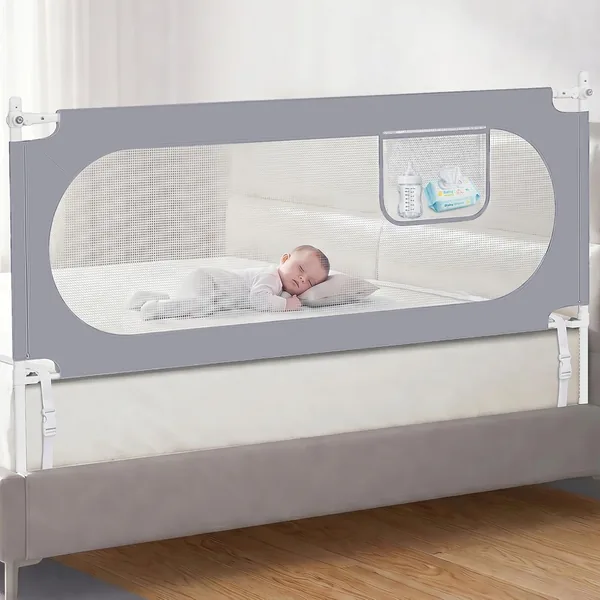 KUQAZ Fallschutzbett 200 cm - Bettrahmen für Boxspringbetten und die meisten Betten, höhenverstellbares Bettguard mit Meshbeutel
