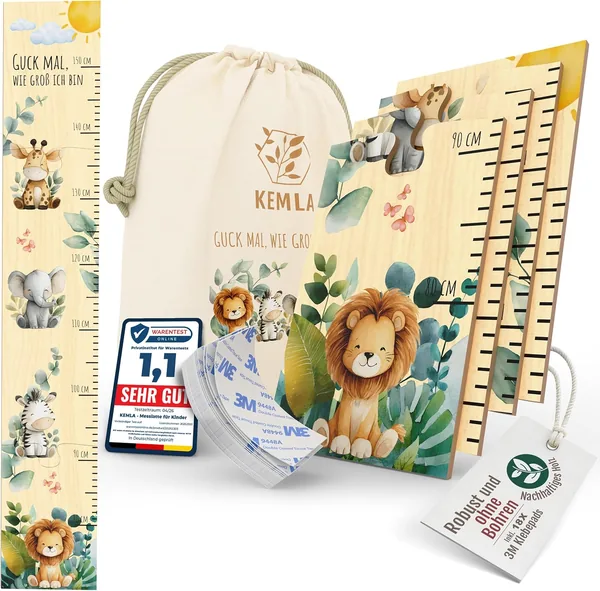KEMLA Kinder Holzeinhaltshilfe 80-150 cm - Junge & Mädchen Zimmerdekoration - Babyzimmer Dekor - Geschenk für Kleinkinder (15% Rabatt)