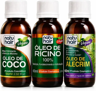 Kit Natuhair 3 em 1 - Terapia Capilar com Óleos de Coco, Rícino e Alecrim - 60ml - 25% Off