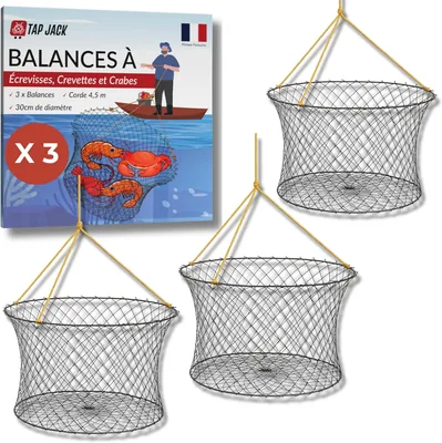 TAP JACK - Ensemble de 3 nasses à écrevisses - Grand diamètre - Corde de 4,5 m - Épingle à hameçon - Pour la pêche en lac, rivière ou étang - Écrevisses, Crabe